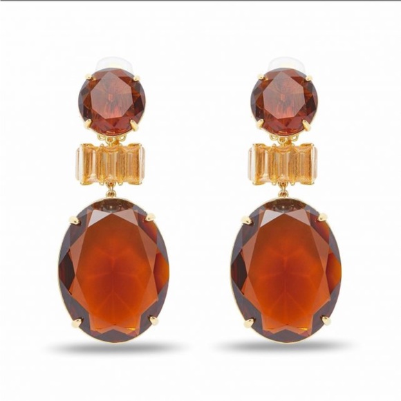 Lele Sadoughi Dark Chocolate Oversized Mixed Crystal Clip-on Earrings - Picture 1 of 9